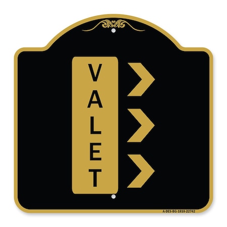 Signmission Designer Series Sign-Valet Right Arrow, Black & Gold Aluminum Sign, 18" x 18", BG-1818-22742 A-DES-BG-1818-22742